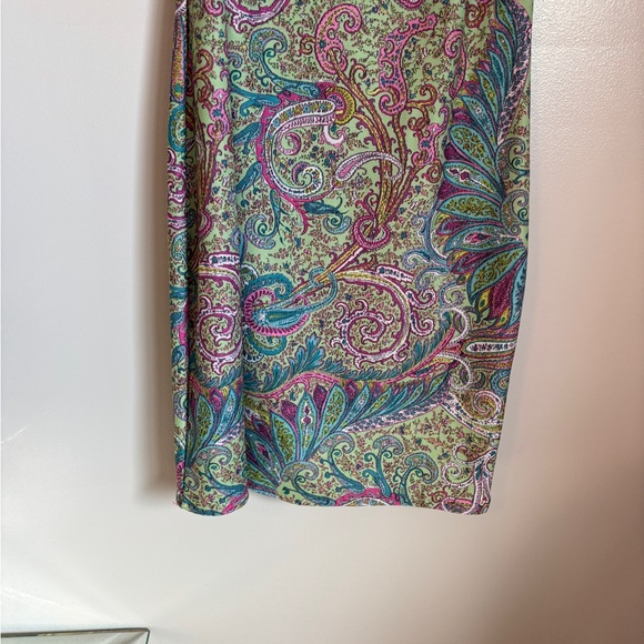 Le Chateau Paisley Print Midi Dress in Blue, Pink, and Green - Picture 3 of 4